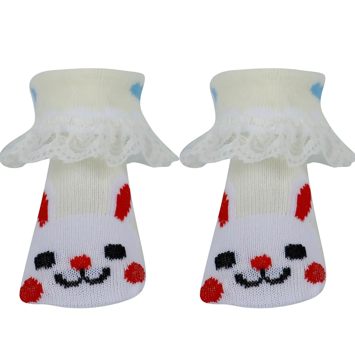 Baby Moo Heart Print Soft Lace Socks Pack of 3 - Pink, Mint Green