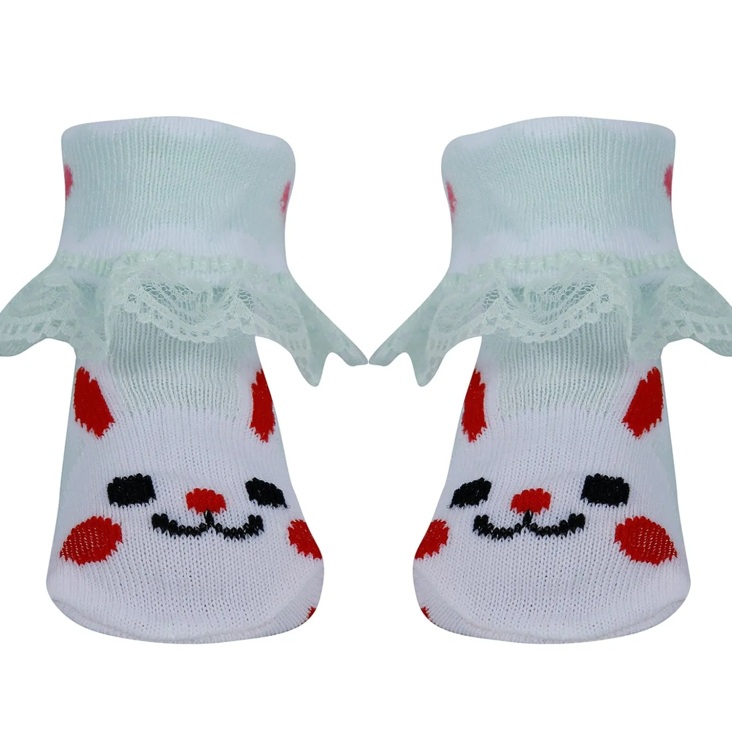 Baby Moo Heart Print Soft Lace Socks Pack of 3 - Pink, Mint Green
