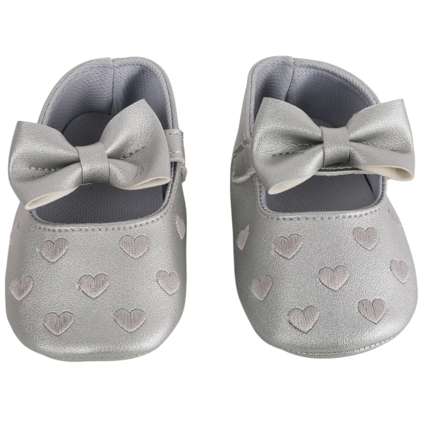 Baby Moo Hearts With Bow Silver Booties