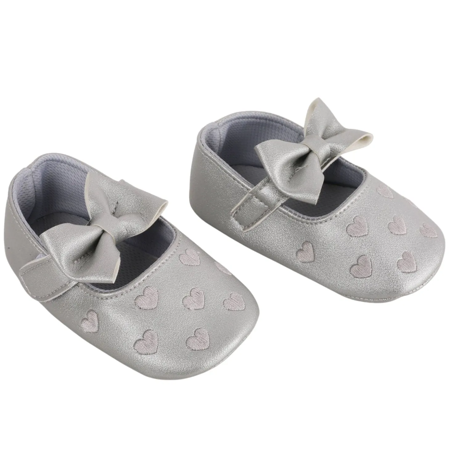 Baby Moo Hearts With Bow Silver Booties