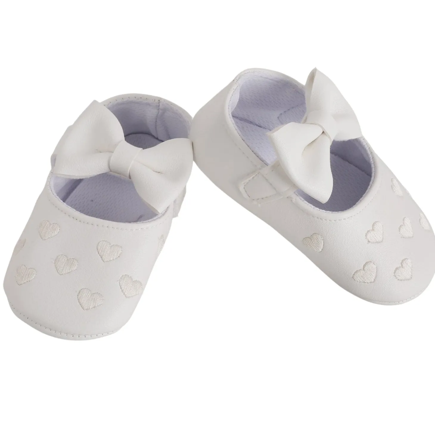 Baby Moo Hearts With Bow White Booties