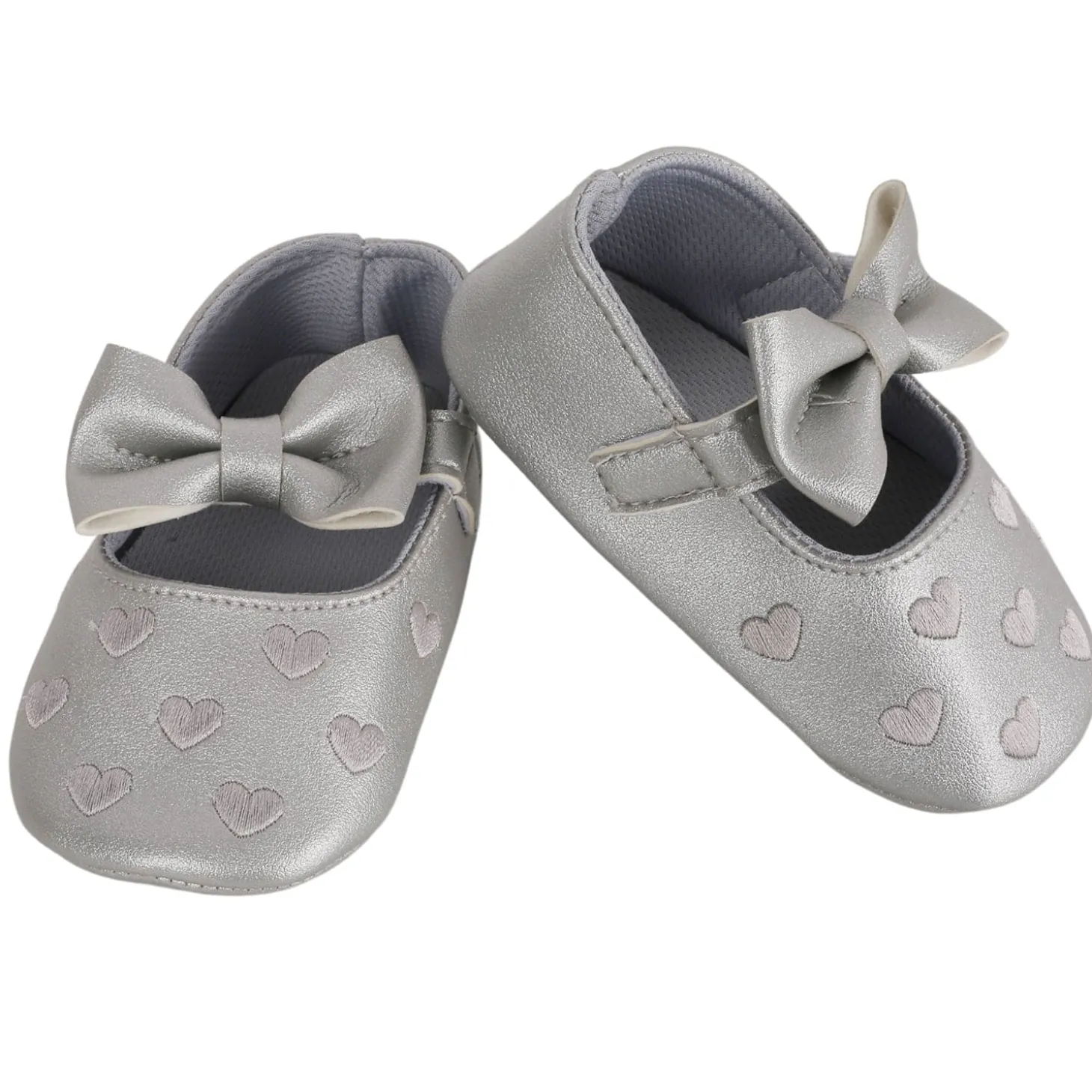 Baby Moo Hearts With Bow Silver Booties