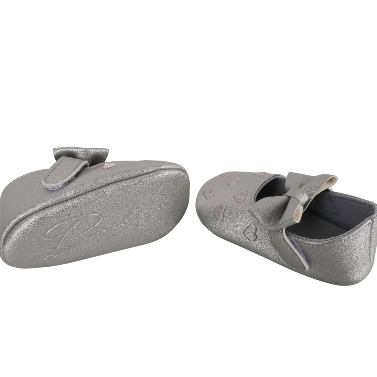 Baby Moo Hearts With Bow Silver Booties