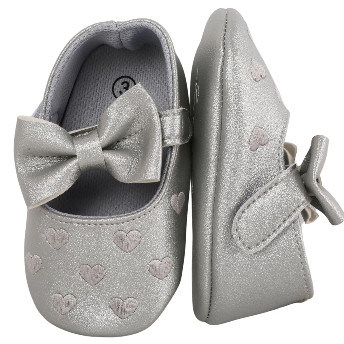 Baby Moo Hearts With Bow Silver Booties