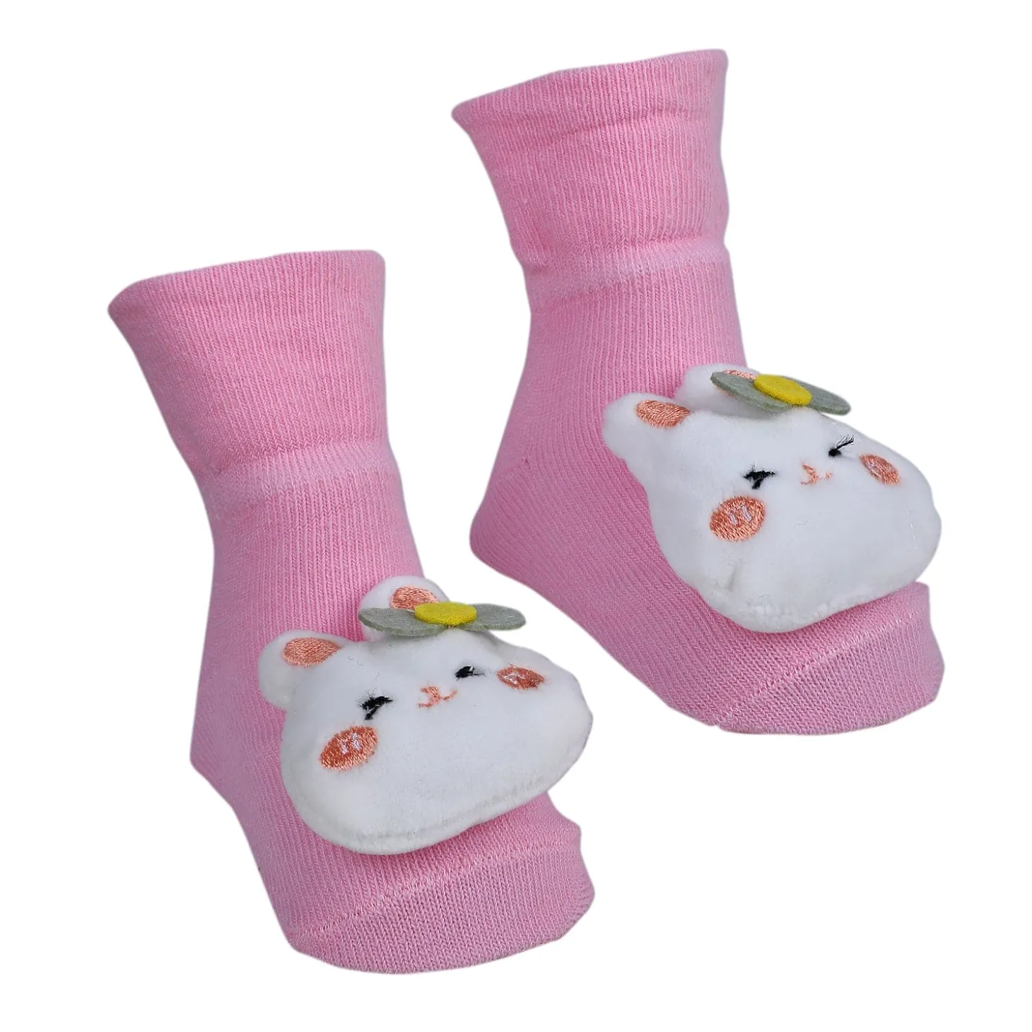 Baby Moo Hello Bunny Cotton Anti-Skid 3D Socks - Pink