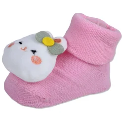 Baby Moo Hello Bunny Cotton Anti-Skid 3D Socks - Pink