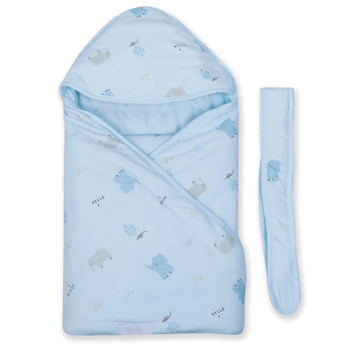 Baby Moo Hello Elephant 100 % Cotton Wrapper - Blue