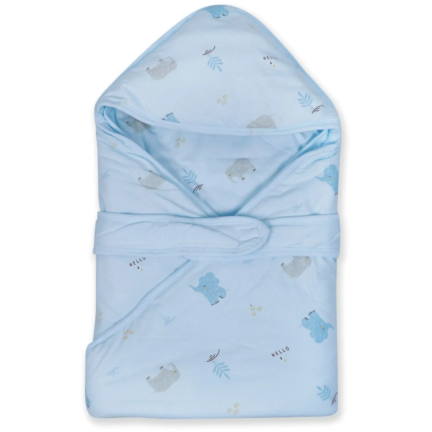 Baby Moo Hello Elephant 100 % Cotton Wrapper - Blue