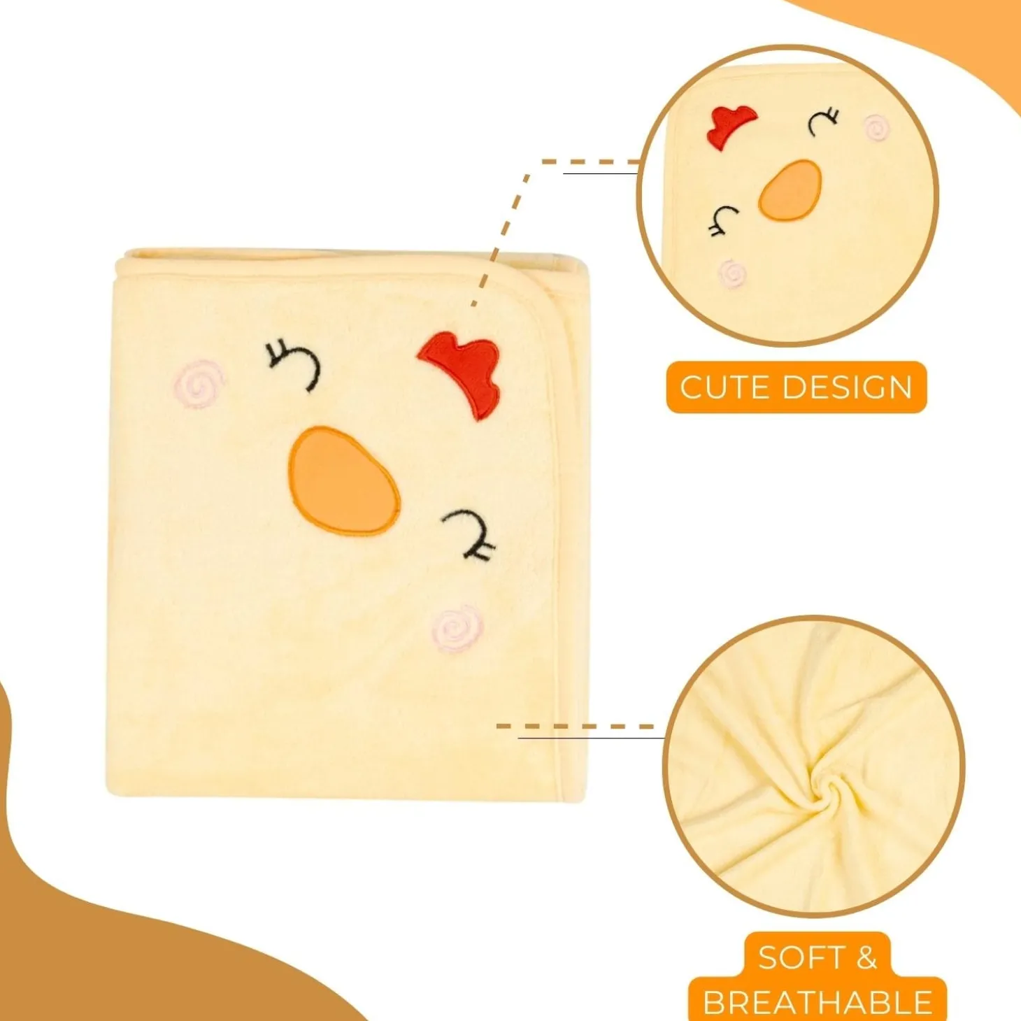Baby Moo Hen Embroidered Soft Blanket - Yellow