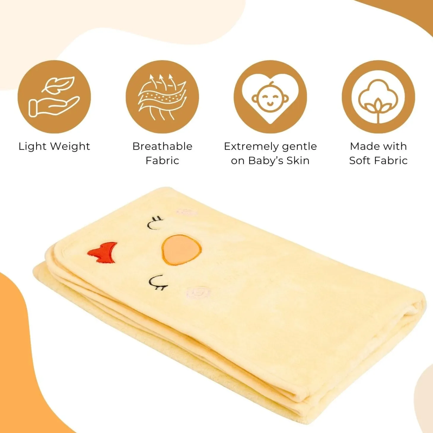 Baby Moo Hen Embroidered Soft Blanket - Yellow