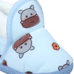 Baby Moo Hippo Face Printed Soft Slip-On Anti-Skid Plush Warm Booties - Blue