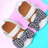 Baby Moo Houndstooth Bow Knot Velcro Strap Anti-Skid Ballerina Booties - White