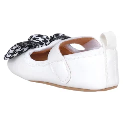 Baby Moo Houndstooth Bow Knot Velcro Strap Anti-Skid Ballerina Booties - White