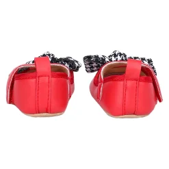 Baby Moo Houndstooth Bow Knot Velcro Strap Anti-Skid Ballerina Booties - Red