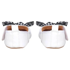 Baby Moo Houndstooth Bow Knot Velcro Strap Anti-Skid Ballerina Booties - White