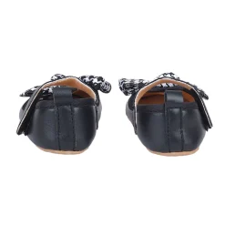 Baby Moo Houndstooth Bow Knot Velcro Strap Anti-Skid Ballerina Booties - Black