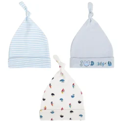 Baby Moo I Love Daddy Knotted Infants Ultra Soft 100% Cotton All Season Pack of 3 Caps - Blue