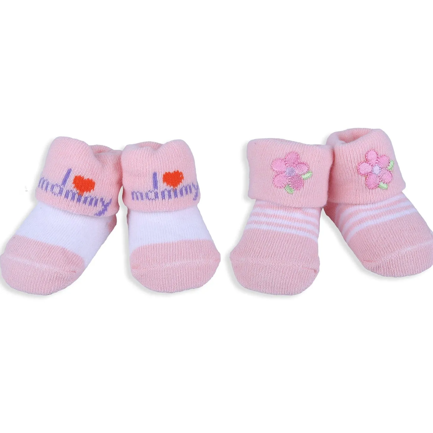 Baby Moo I Love Mommy Floral Newborn Breathable Infant Cotton Socks - Pink