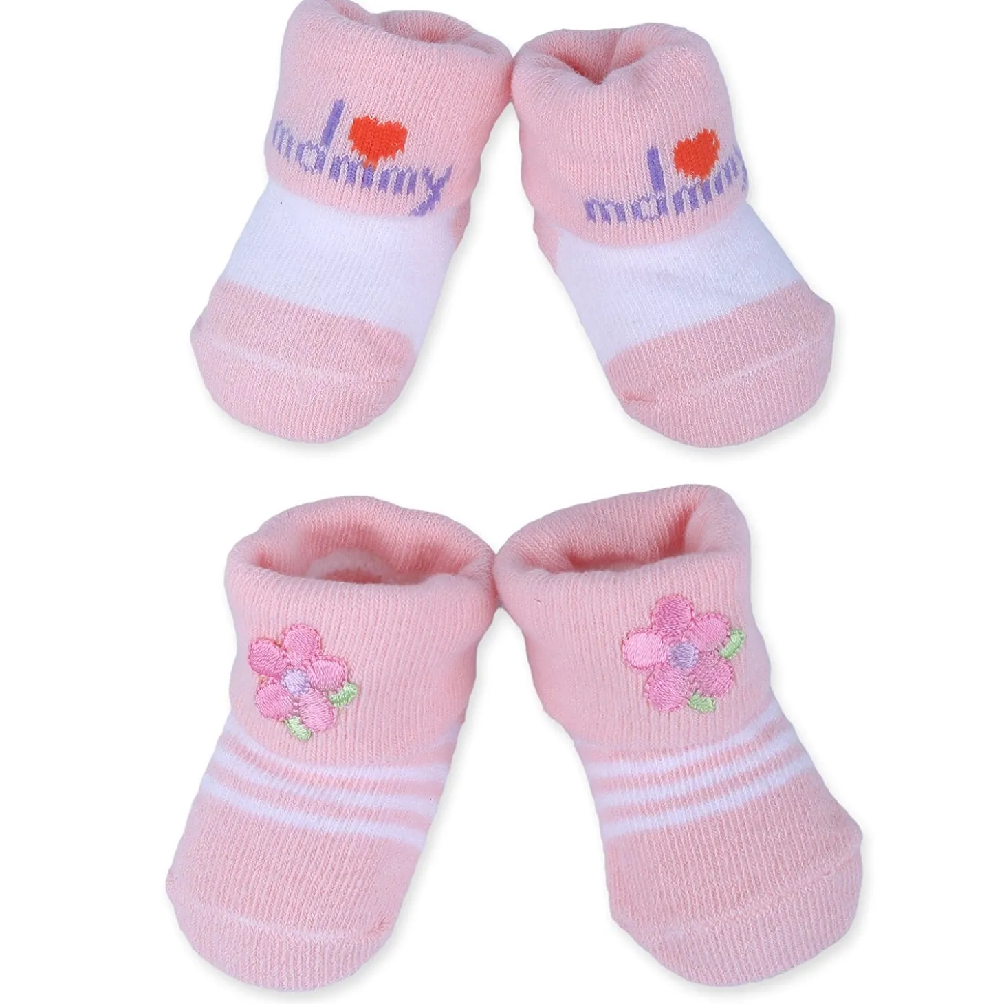 Baby Moo I Love Mommy Floral Newborn Breathable Infant Cotton Socks - Pink