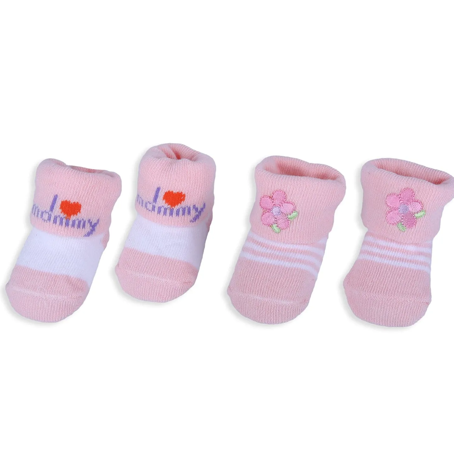 Baby Moo I Love Mommy Floral Newborn Breathable Infant Cotton Socks - Pink