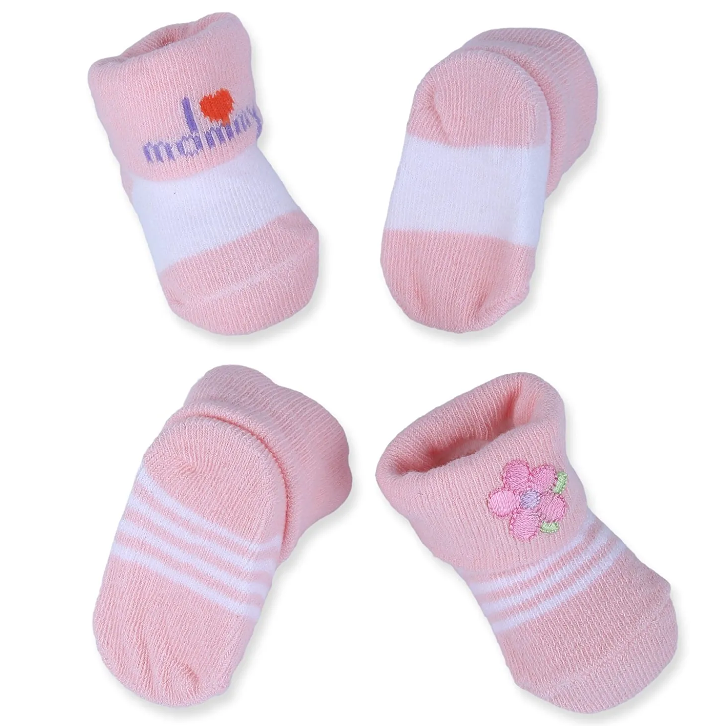 Baby Moo I Love Mommy Floral Newborn Breathable Infant Cotton Socks - Pink