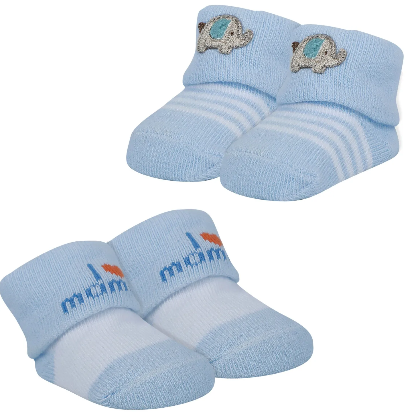 Baby Moo I Love Mommy Printed Elegent Socks Booties Pack of 2 - Blue