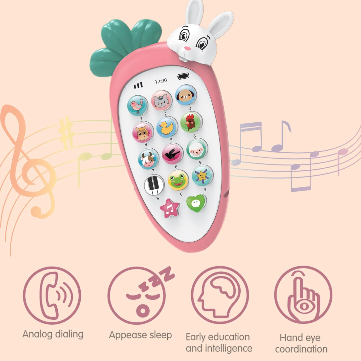Baby Moo intelligent Bunny Interactive Musical Mobile Phone Toy For Kids With 20 Built-in Songs, Animal Sounds & Chat Button - Pink