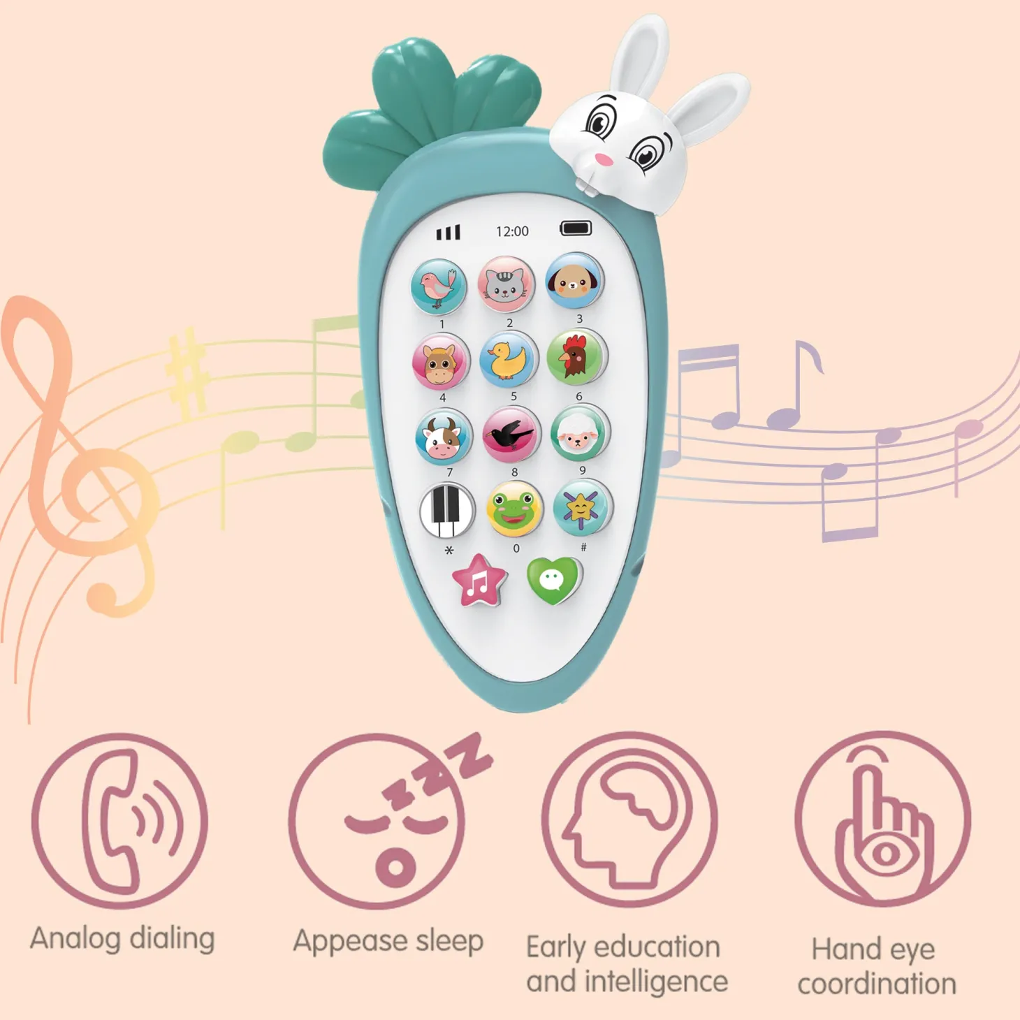 Baby Moo intelligent Bunny Interactive Musical Mobile Phone Toy For Kids With 20 Built-in Songs, Animal Sounds & Chat Button - Blue
