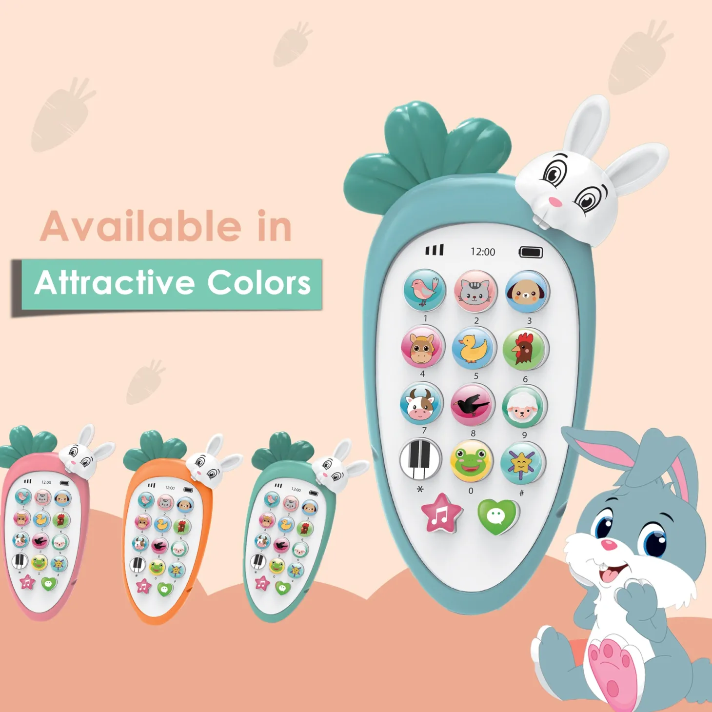 Baby Moo intelligent Bunny Interactive Musical Mobile Phone Toy For Kids With 20 Built-in Songs, Animal Sounds & Chat Button - Blue