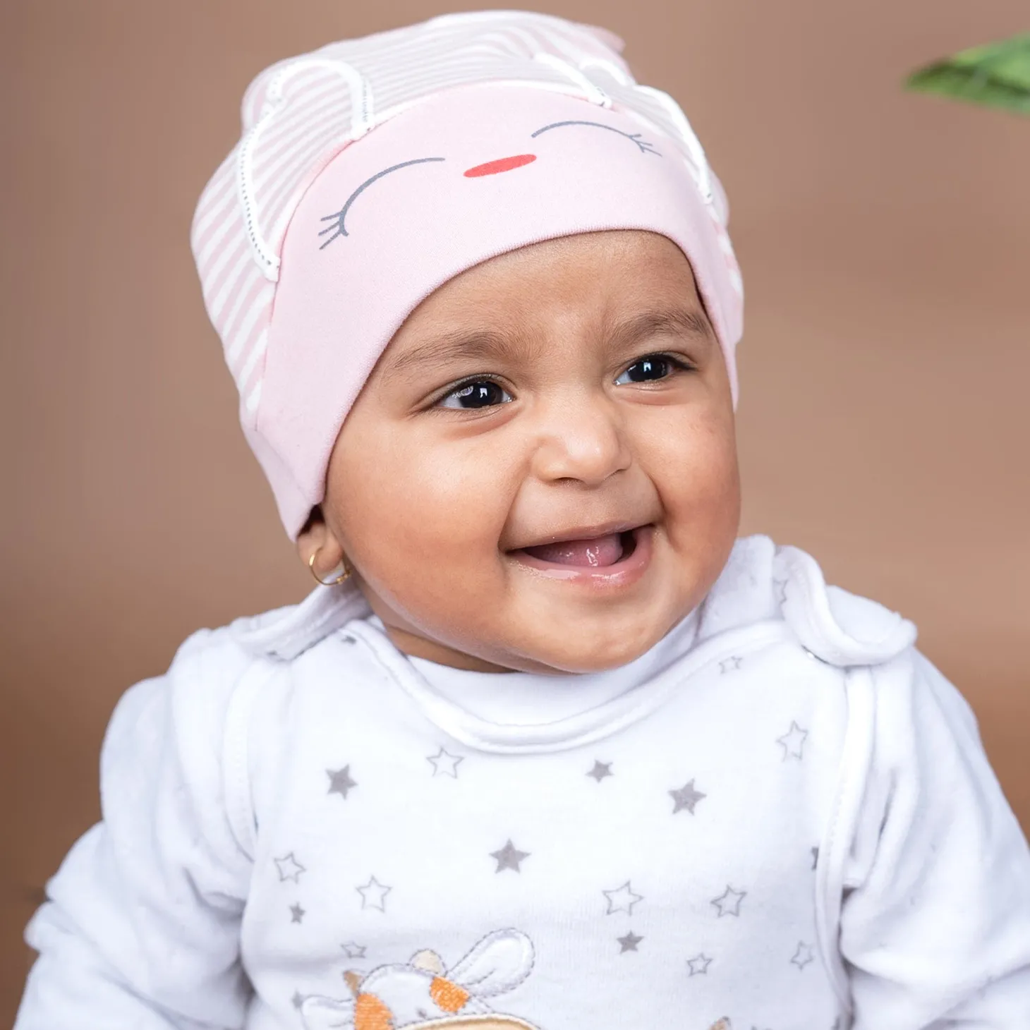 Baby Moo Jolly Kitty All Season Stretchable Hosiery Warm 3D Beanie Cap - Pink