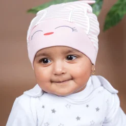 Baby Moo Jolly Kitty All Season Stretchable Hosiery Warm 3D Beanie Cap - Pink