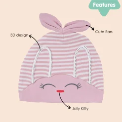 Baby Moo Jolly Kitty All Season Stretchable Hosiery Warm 3D Beanie Cap - Pink