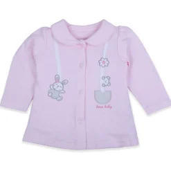 Baby Moo Jumping Bunny Embroidered Long Sleeve 2pcs Casual Baby Suit - Pink