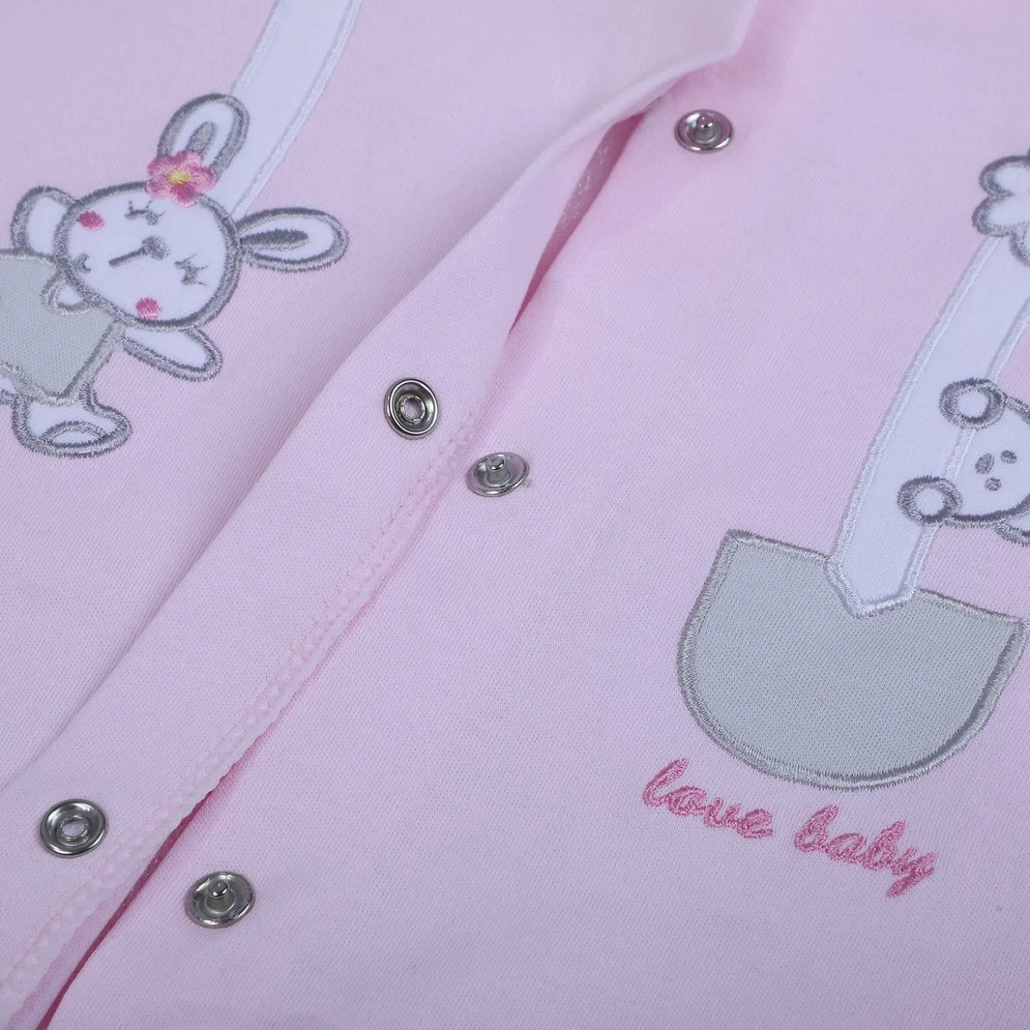 Baby Moo Jumping Bunny Embroidered Long Sleeve 2pcs Casual Baby Suit - Pink
