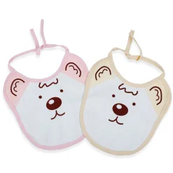 Baby Moo Junior Teddy Pack Of 2 Adjustable Tie Knot Cotton Bibs - Pink