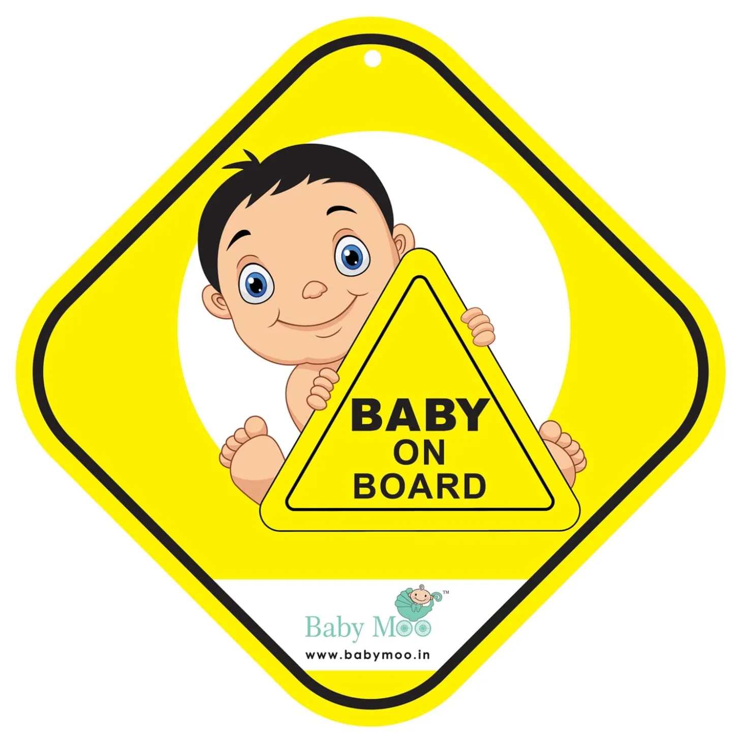 Baby Moo Kids On Board Car Safety Sign With Vacuum Suction Cup Clip - Yellow