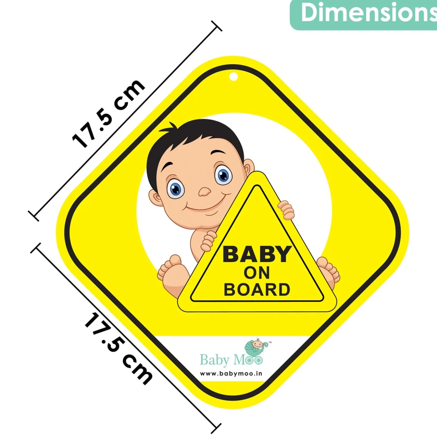 Baby Moo Kids On Board Car Safety Sign With Vacuum Suction Cup Clip - Yellow