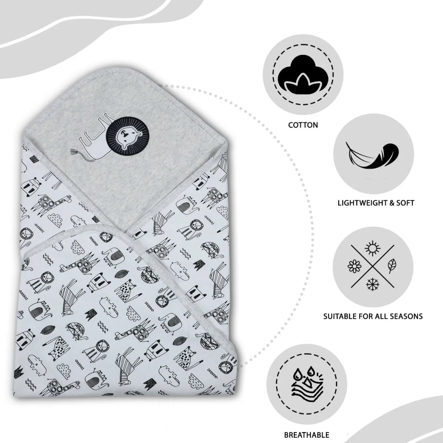Baby Moo King Lion Soft Reversible Wrapper - Grey