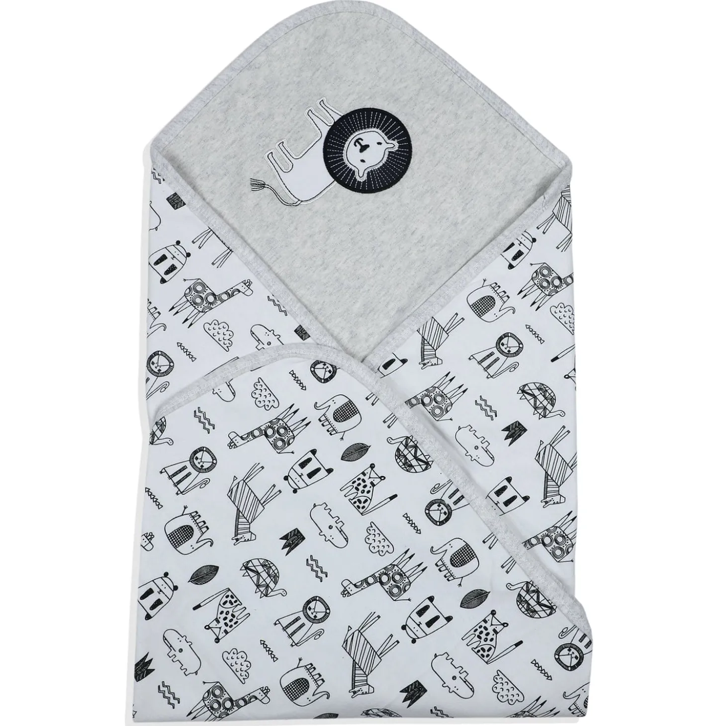 Baby Moo King Lion Soft Reversible Wrapper - Grey