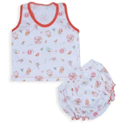 Baby Moo Kite Flying Bear Pure Cotton Sleeveless Vest With Matching Bottom 2pcs Set - Red