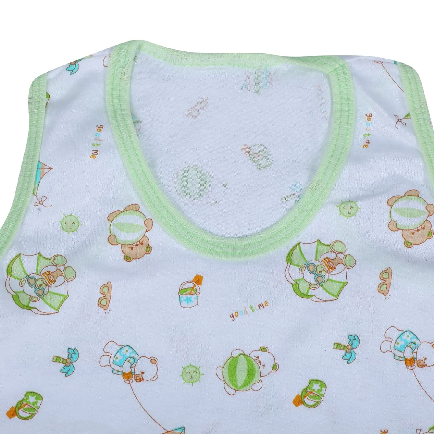 Baby Moo Kite Flying Bear Pure Cotton Sleeveless Vest With Matching Bottom 2pcs Set - Green