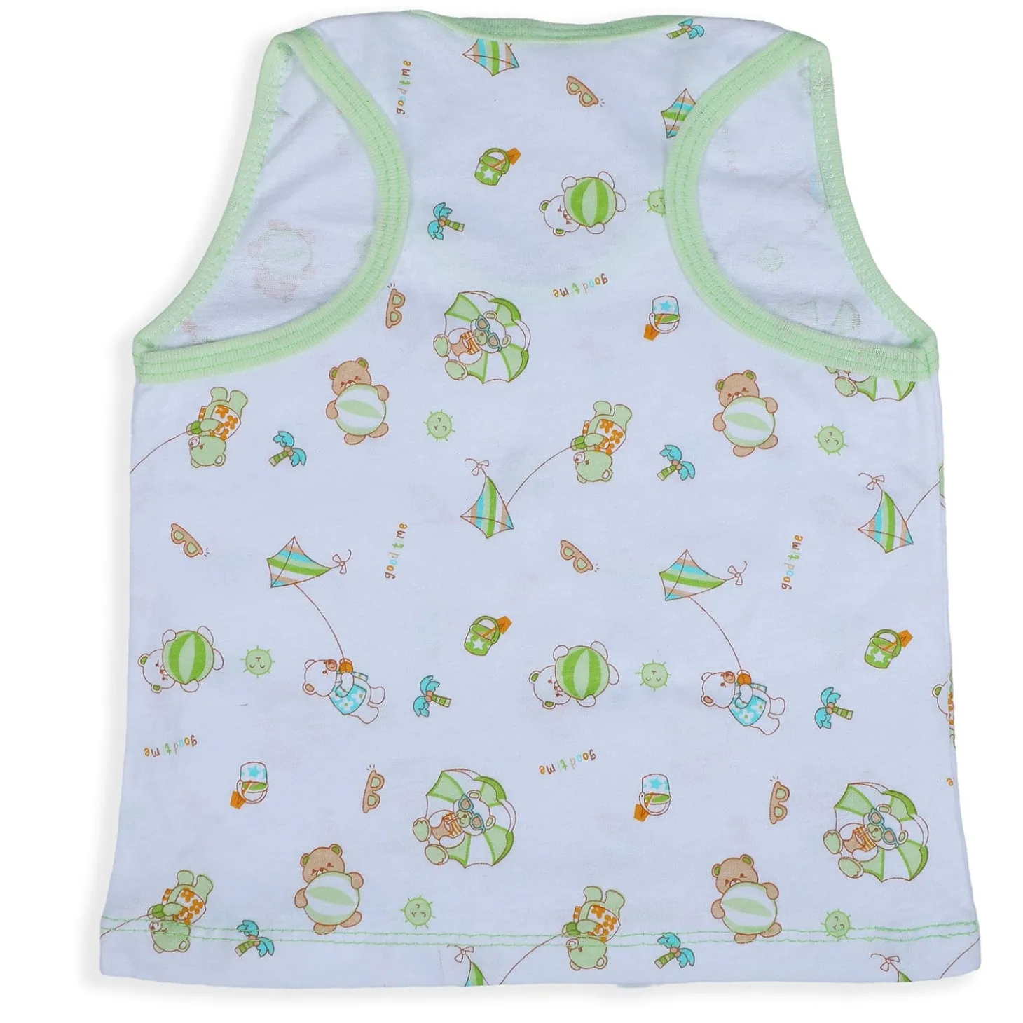 Baby Moo Kite Flying Bear Pure Cotton Sleeveless Vest With Matching Bottom 2pcs Set - Green