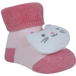 Baby Moo Kitty And Rabbit 3D Rattle Anti-Skid Socks Booties Pack of 2 - Pink, Orange