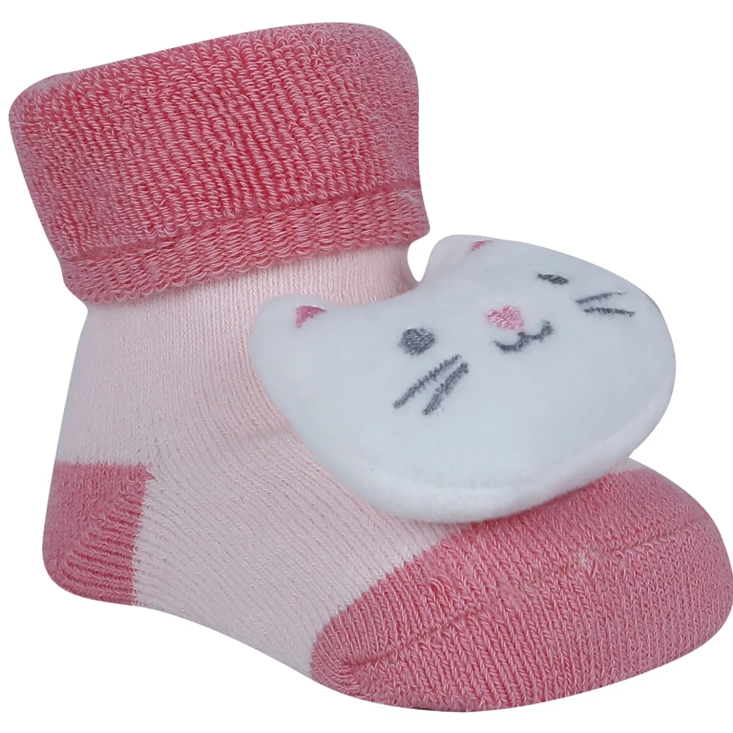 Baby Moo Kitty And Rabbit 3D Rattle Anti-Skid Socks Booties Pack of 2 - Pink, Orange