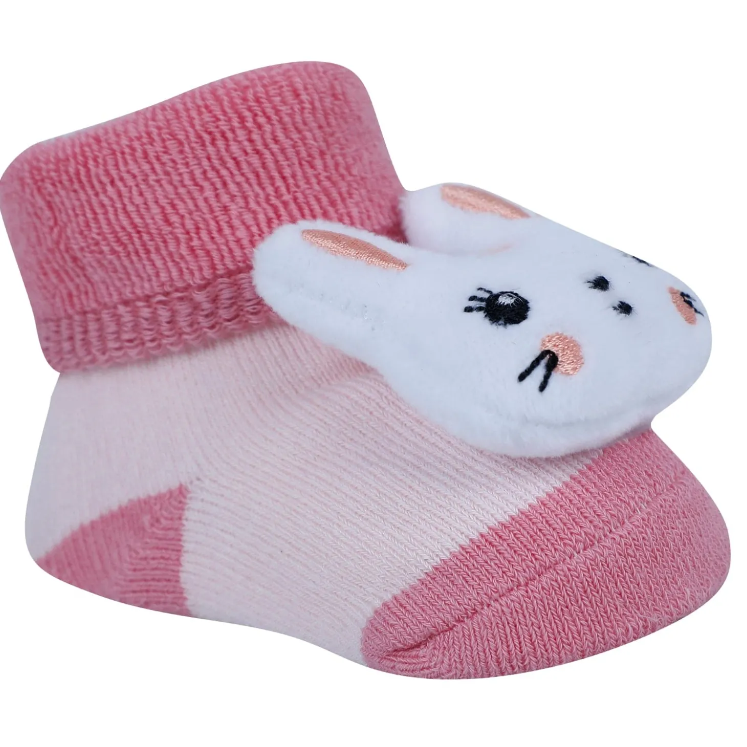 Baby Moo Kitty And Rabbit 3D Rattle Anti-Skid Socks Booties Pack of 2 - Orange, Pink