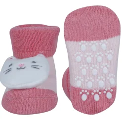 Baby Moo Kitty And Rabbit 3D Rattle Anti-Skid Socks Booties Pack of 2 - Pink, Orange
