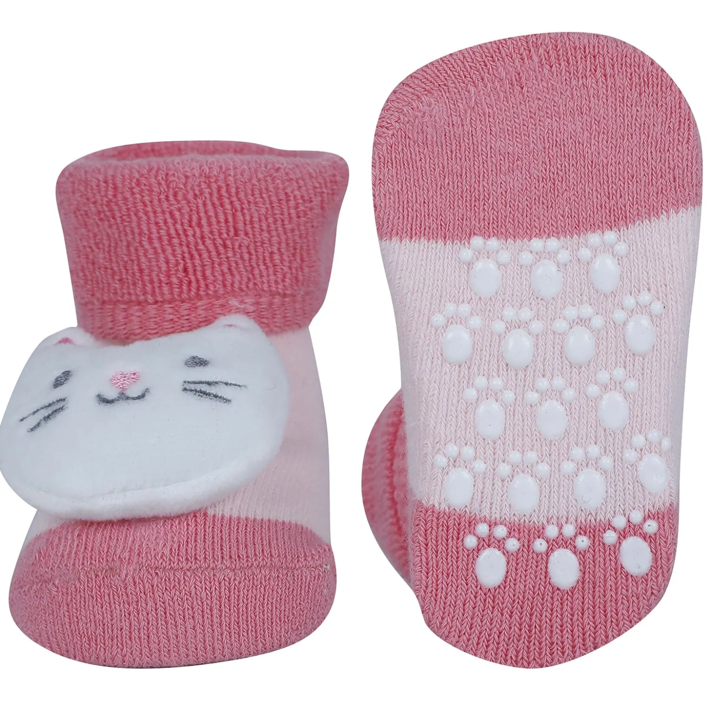 Baby Moo Kitty And Rabbit 3D Rattle Anti-Skid Socks Booties Pack of 2 - Pink, Orange