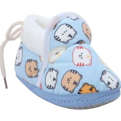 Baby Moo Kitty Face Printed Soft Slip-On Anti-Skid Plush Warm Booties - Blue