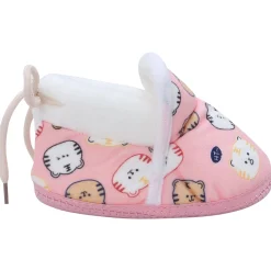 Baby Moo Kitty Face Printed Soft Slip-On Anti-Skid Plush Warm Booties - Pink