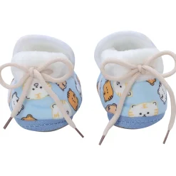 Baby Moo Kitty Face Printed Soft Slip-On Anti-Skid Plush Warm Booties - Blue